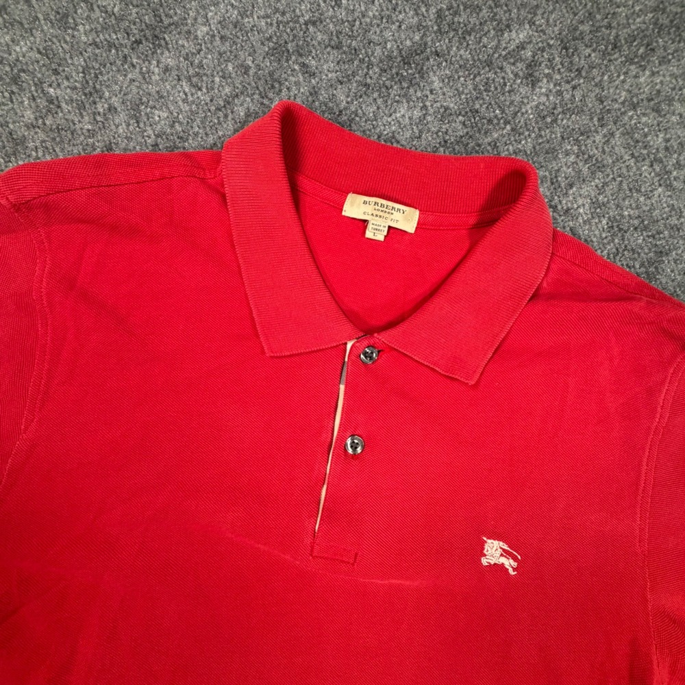 Burberry London Authentic Classic Fit Polo Shirt Men Large Red Cotton Pique 1007